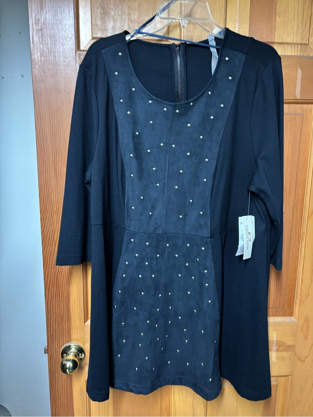 Women's Navy Stud-Accent Scoop Waist Defined Tunic